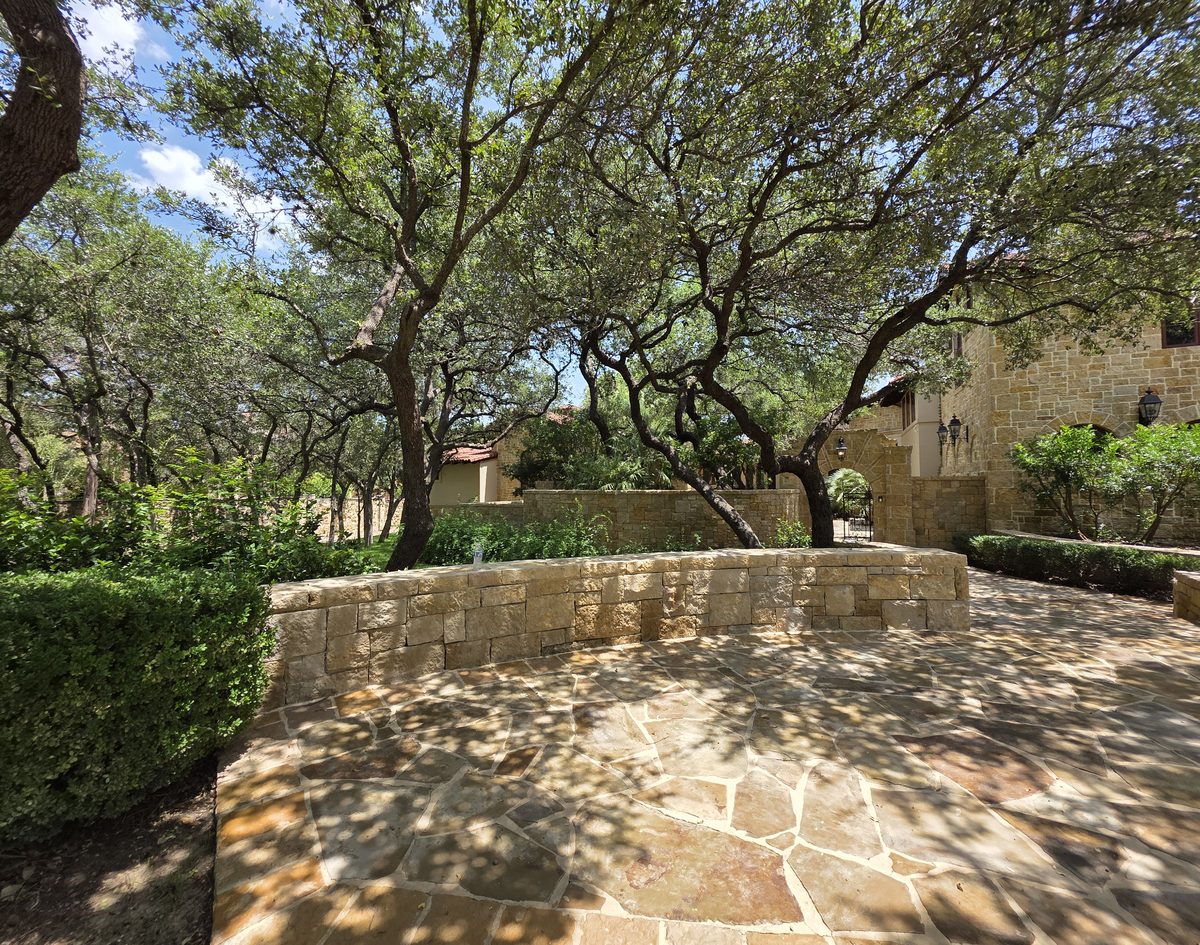A clean flagstone patio